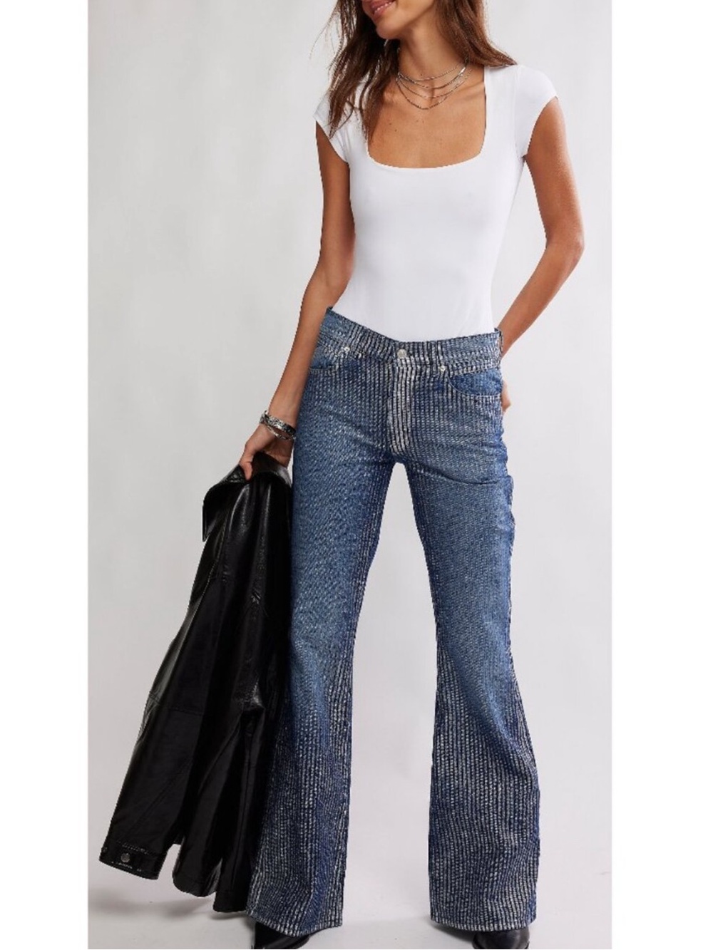 NWT FREE PEOPLE We The Free WEST COAST BLING METALLIC/COUNTRY BLUE SZ: 30